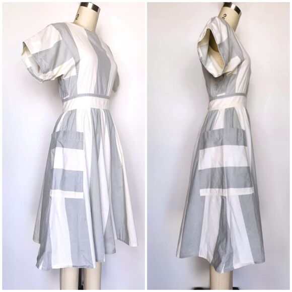 50s Stripes Dress Large Pockets Button Down Back Mid Century Bombshell  XXS - Picture 1 of 10